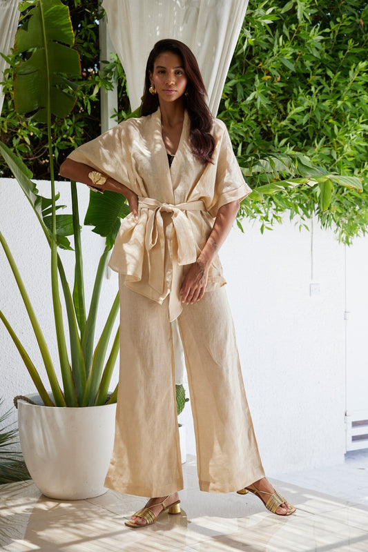 CAPRI BREEZE LINEN KIMONO - CARAMEL - House of Pinks USA