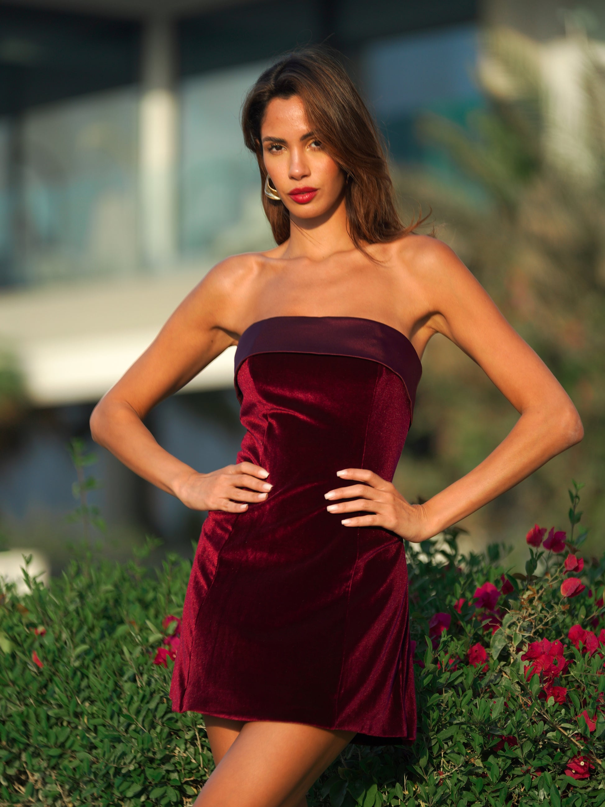 Merlot Mystique Red Velvet Mini Dress - House of Pinks USA