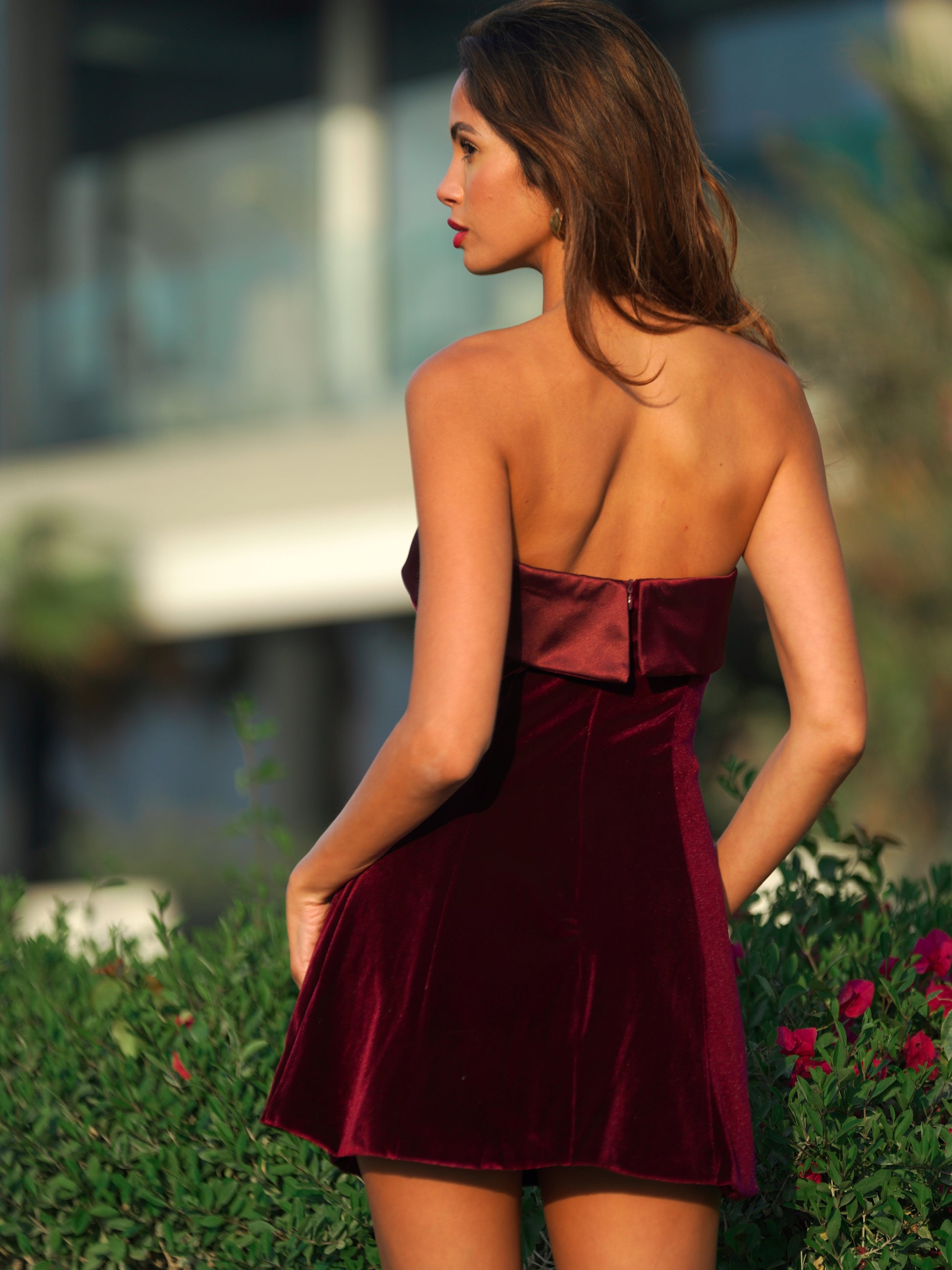 Merlot Mystique Red Velvet Mini Dress - House of Pinks USA
