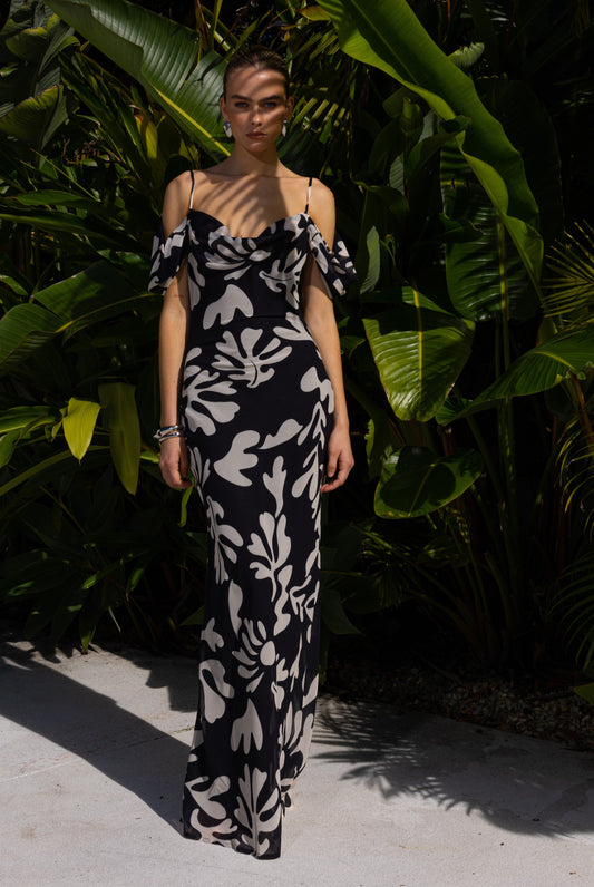 NUOVO MAXI DRESS - BLACK BOTANICA - House of Pinks USA