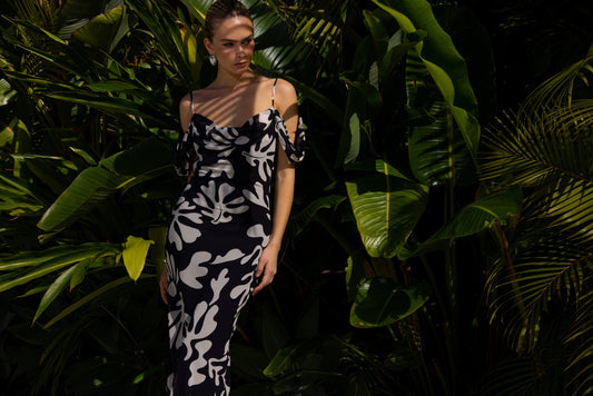 NUOVO MAXI DRESS - BLACK BOTANICA - House of Pinks USA